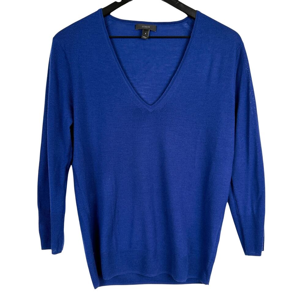 J.Crew Womens Lightweight Merino Wool V-Neck Sweater Blue - S